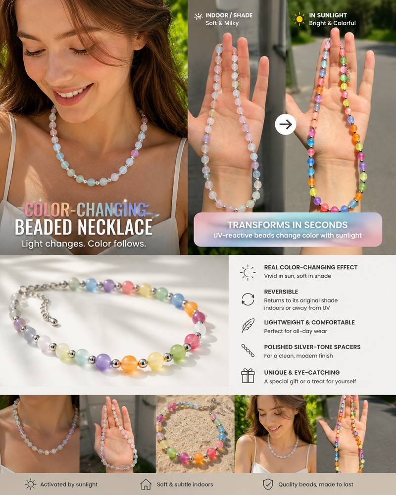 Sunlight Color-Changing Beaded Necklace | UV Reactive Mood Jewelry