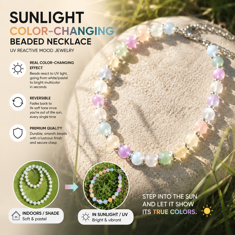 Sunlight Color-Changing Beaded Necklace | UV Reactive Mood Jewelry