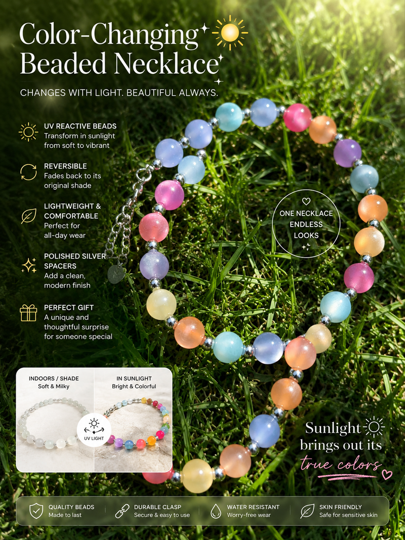 Sunlight Color-Changing Beaded Necklace | UV Reactive Mood Jewelry
